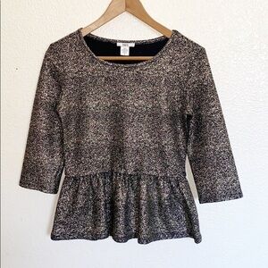 Bar III Gold Black 3/4 Length Sleeve Peplum Top